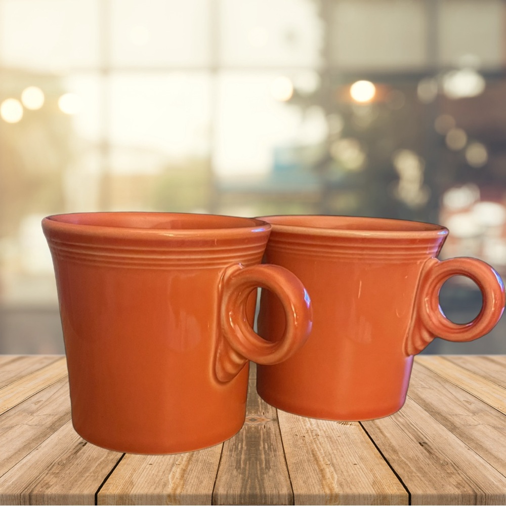 Fiestaware 2 Persimmon Tom & Jerry Coffee Mugs Circa 1995-2008 No Signs of Use